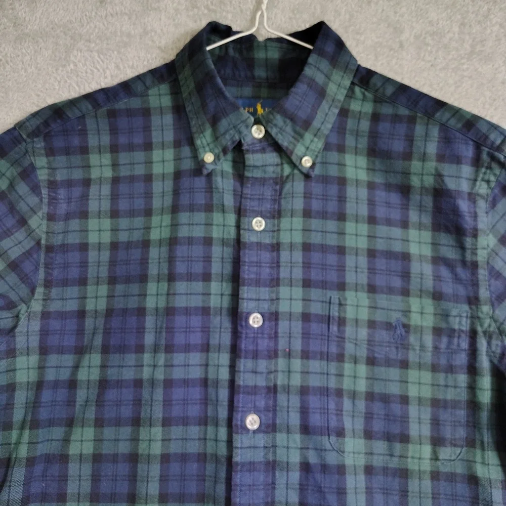 Ralph Lauren Button Up Shirt Mens S Blue Pony Scotch‎ Plaid Slim Fit Button Down